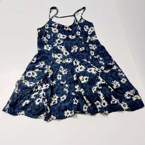 American Eagle Outfitters Navy Summer Dress with White Floral Pattern